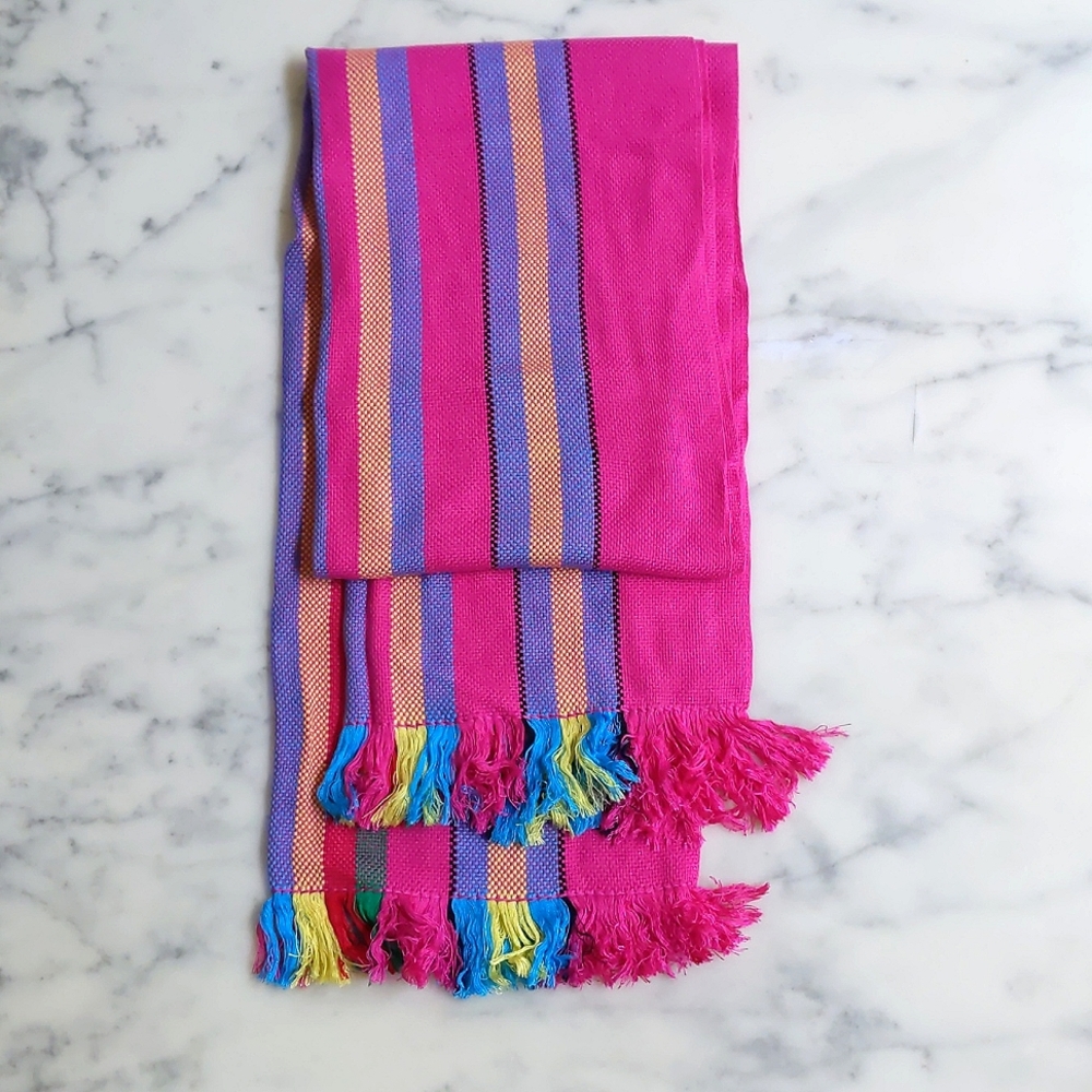 NWOT. Handmade by weaving. Bright and colorful wrap/scarf with stripes.